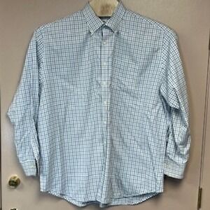Peter Millar Nanoluxe Easycare Gingham Check Button Down Mens XXL Blue‎ White
